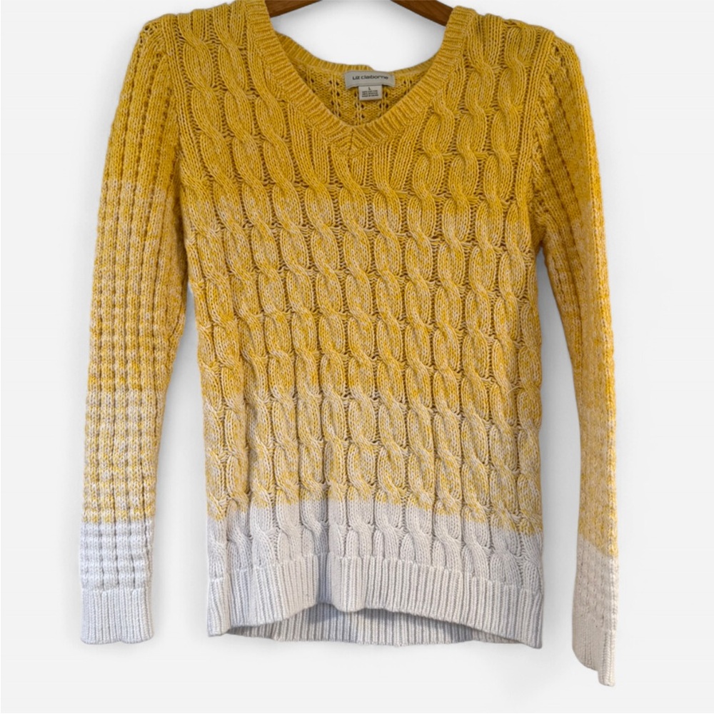 Liz Claiborne Gradient Yellow and Cream V-Neck Sweater